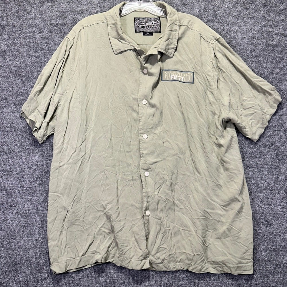 Brooklyn Cloth Button Down Men XL Green Mount Fuji Streetwear Casual Rayon Shirt